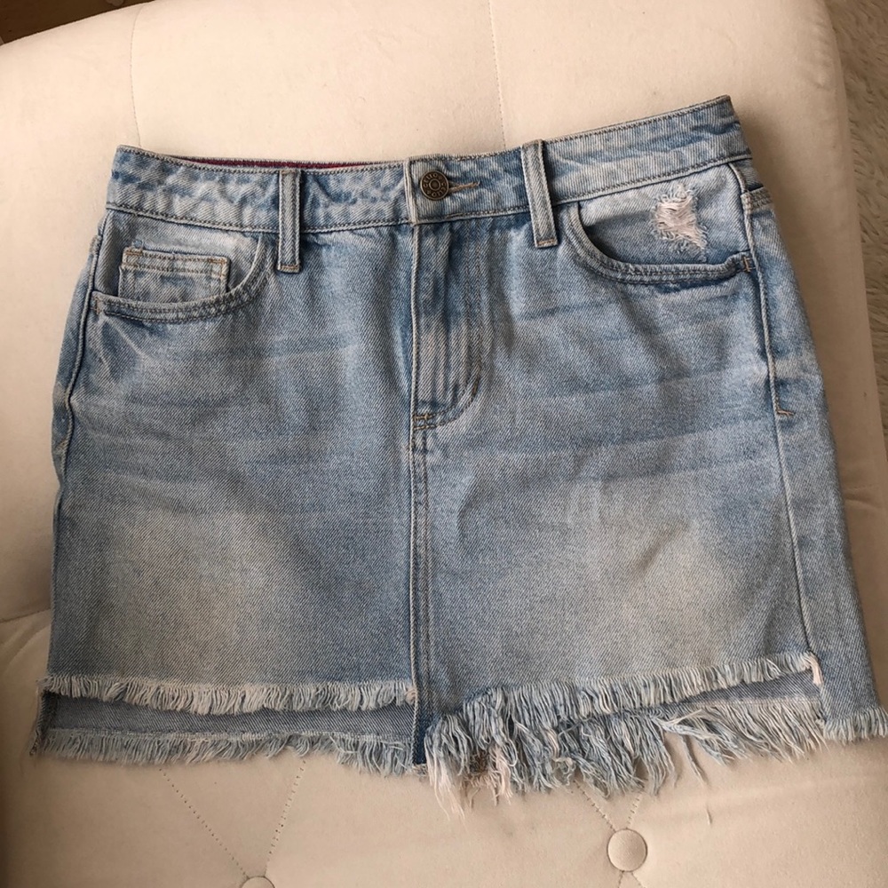 Distressed denim skirt